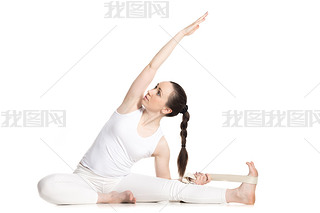 Yoga with props, Revolved Head to Knee pose