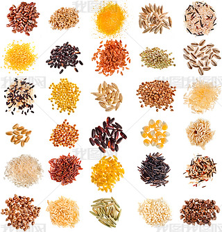 Set of Cereal Grains and Seeds Heaps