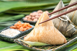 Close up, copy space, famous chinese tasty food in dragon boat (duan wu) festival, steamed rice dump