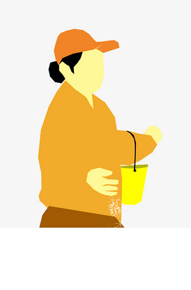 卡通手绘黄色农民撒肥料