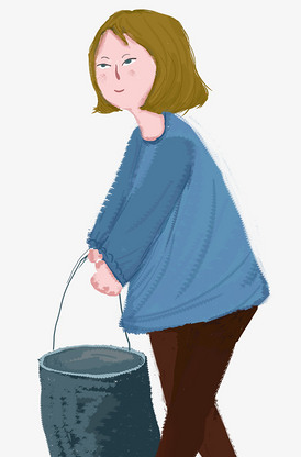 手绘卡通提着一桶水的女孩