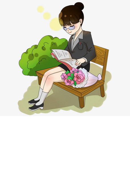 教师节看书的女教师人物插画