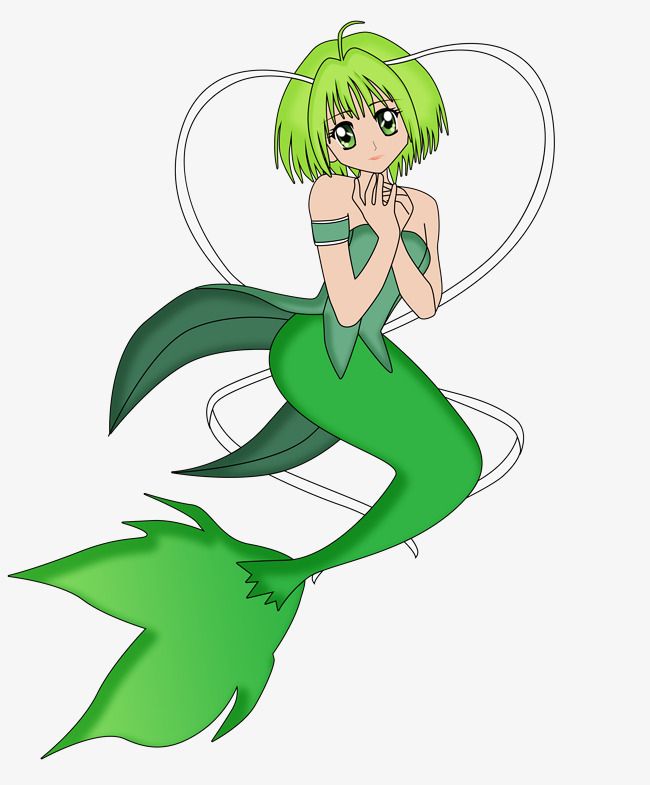 原创绿色卡通美人鱼梦幻素材版权可商用