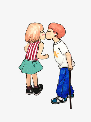 情人节暖色系手绘插画风天生一对男孩女孩png免抠图