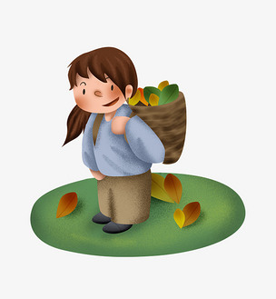 手绘秋游的背篓小女孩