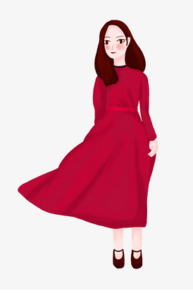 手绘卡通漂亮红裙子的女孩