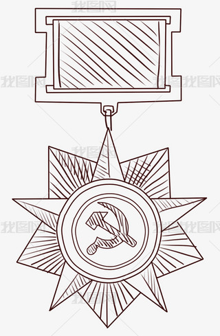 手绘线描徽章插画