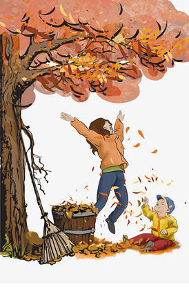 秋季主题落叶手绘插画