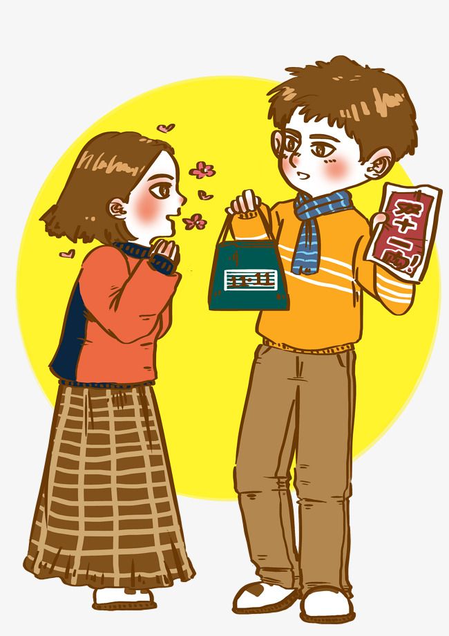 双十一购物节小情侣互买礼物宣传海报卡通人物