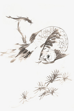 自在的鱼水墨画png免抠素材