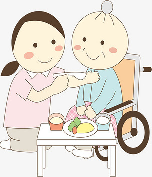 护理老人卡通喂饭矢量图