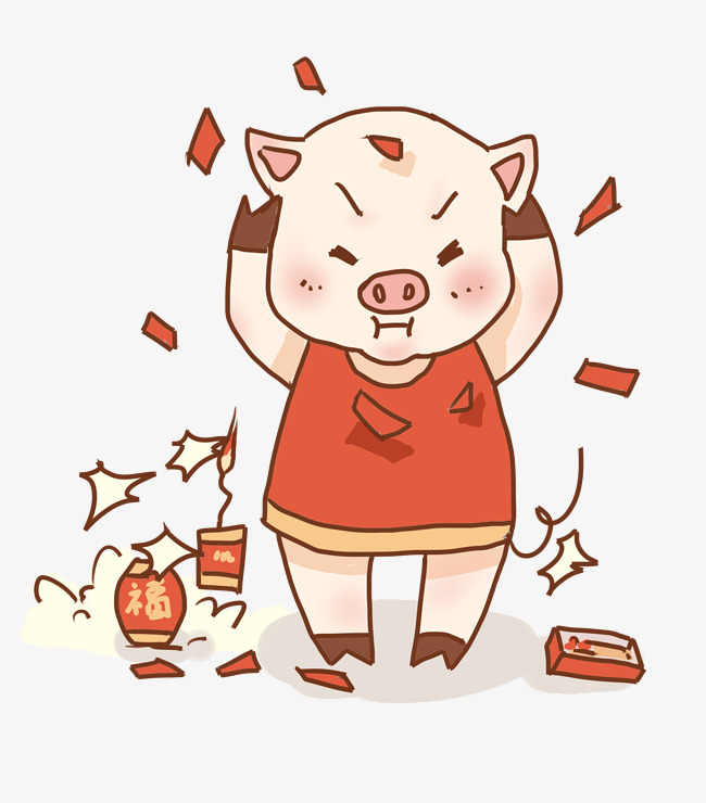 新年春节可爱的小猪放鞭炮