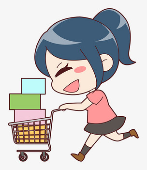卡通双十一商场购物狂手绘q版人物小女孩插画
