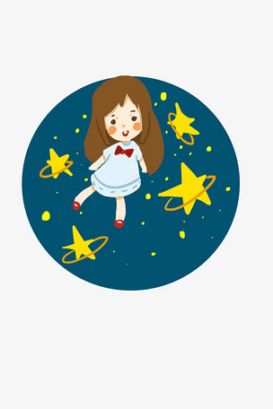 星星女孩手绘卡通人物png素材