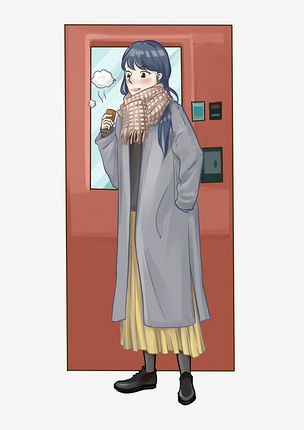冬季穿厚厚大衣的美女人物插画