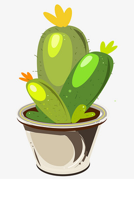 手绘卡通绿色仙人掌盆栽
