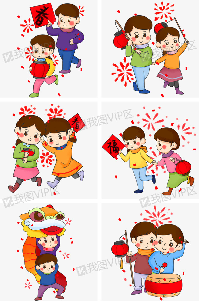 节日春节放鞭炮卡通人物插画