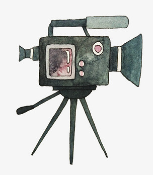 手绘三脚架摄像机插画