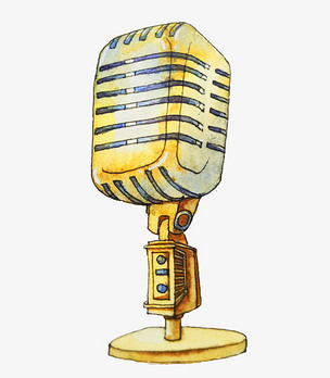 手绘金色的话筒插画