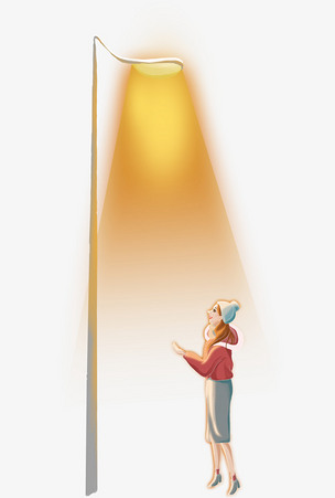 路灯下的女孩治愈系插画