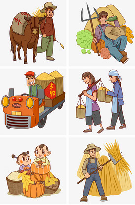 大丰收农民人物场景插画