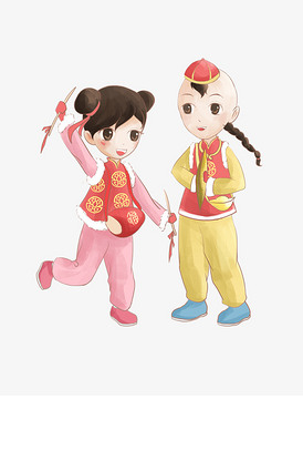 过大年闹社火打腰鼓儿童插画