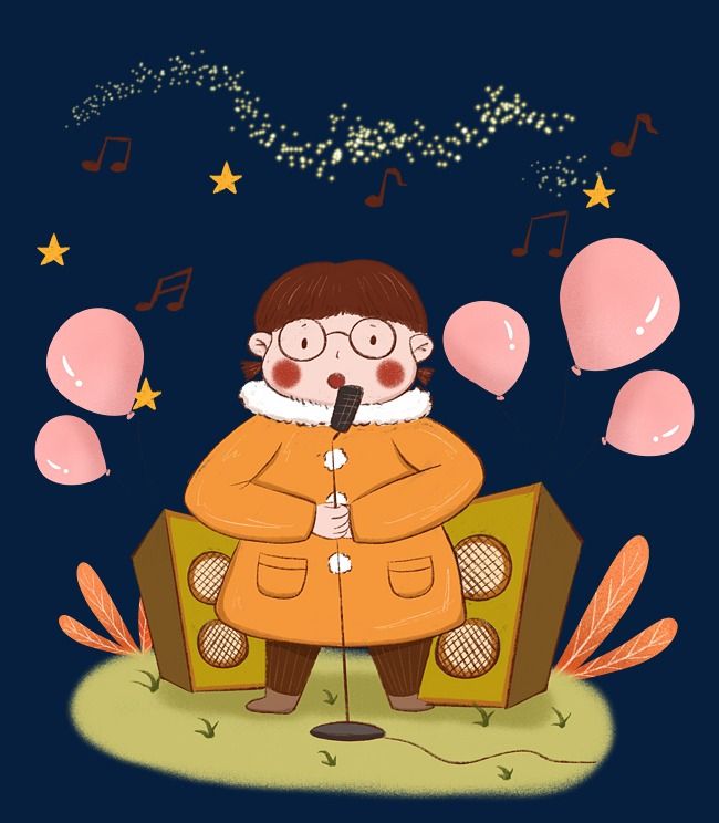 手绘小清新欢庆新年唱歌的女生下载