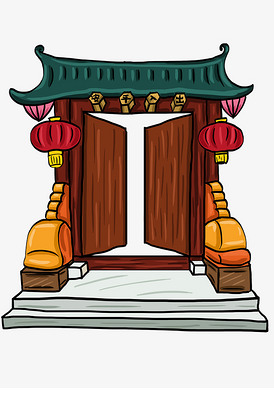 手绘卡通新年大门背景