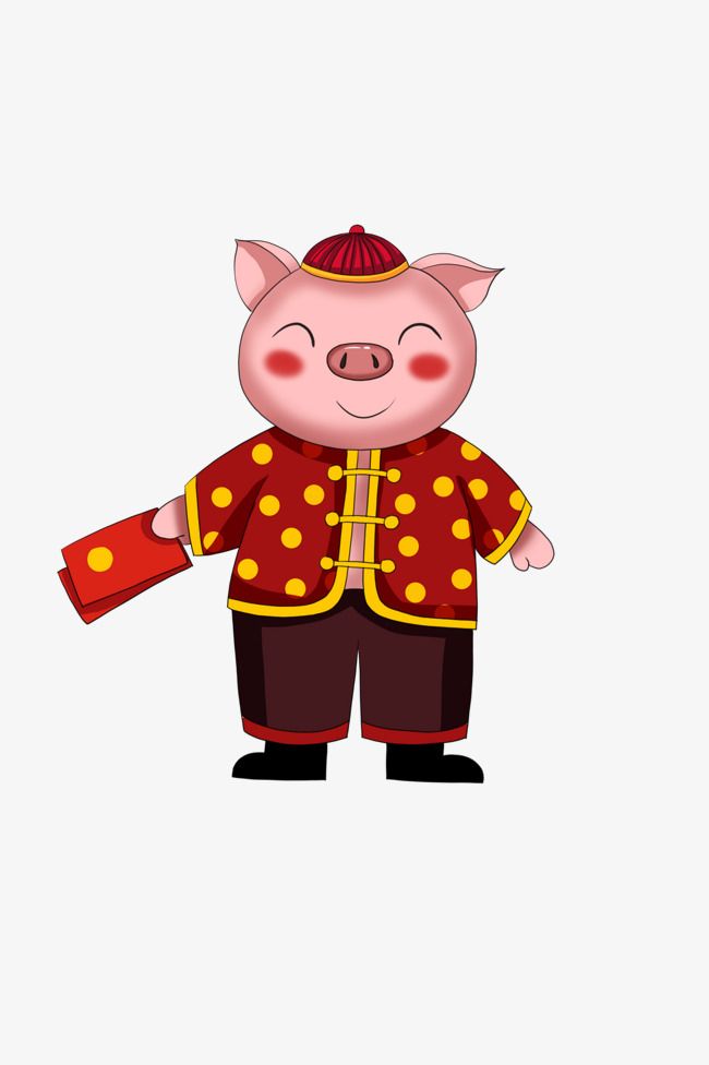 红色喜庆卡通猪小唐装2019新年发红包的猪