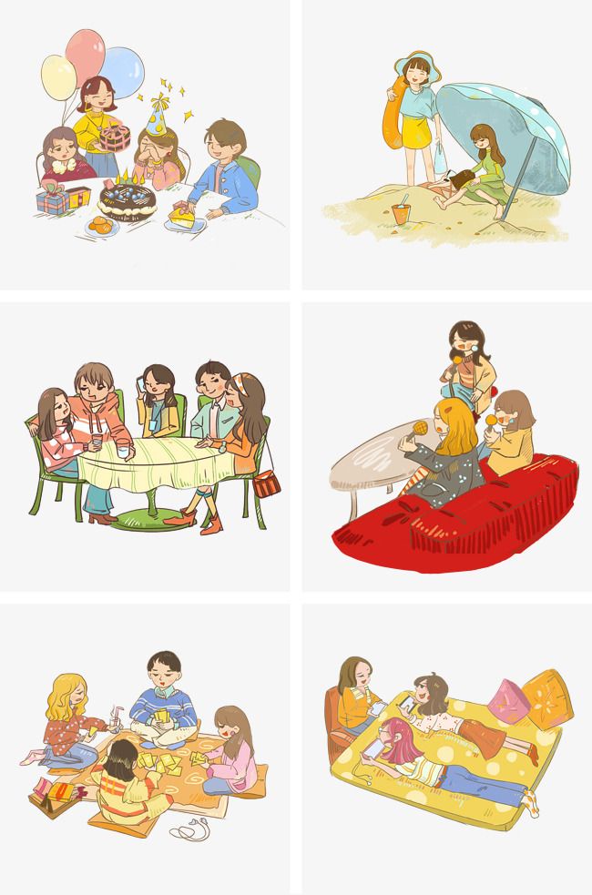 朋友聚会闺蜜聚会k歌卡通插画合集