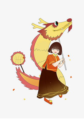 舞狮子的小女孩插画