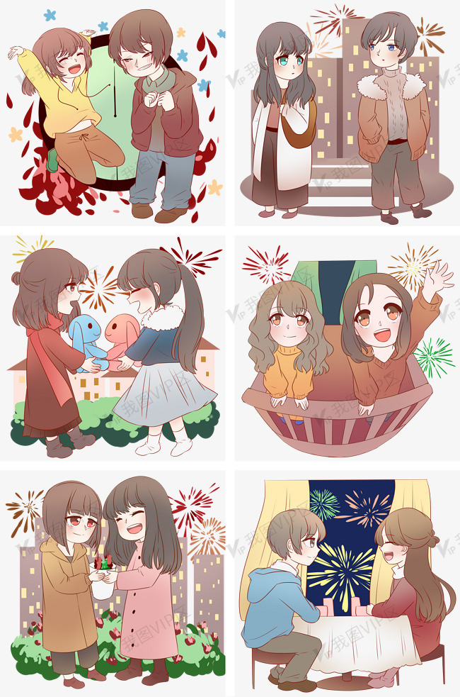 手绘欢乐跨年2019新年合集图片素材(psb格式)免费下载_动漫人物大全