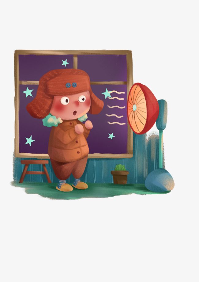 冬天取暖的小女孩插画