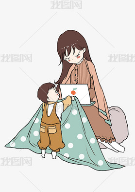 母婴帮妈妈盖毯子的小孩