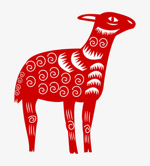 红色小牛剪纸插画