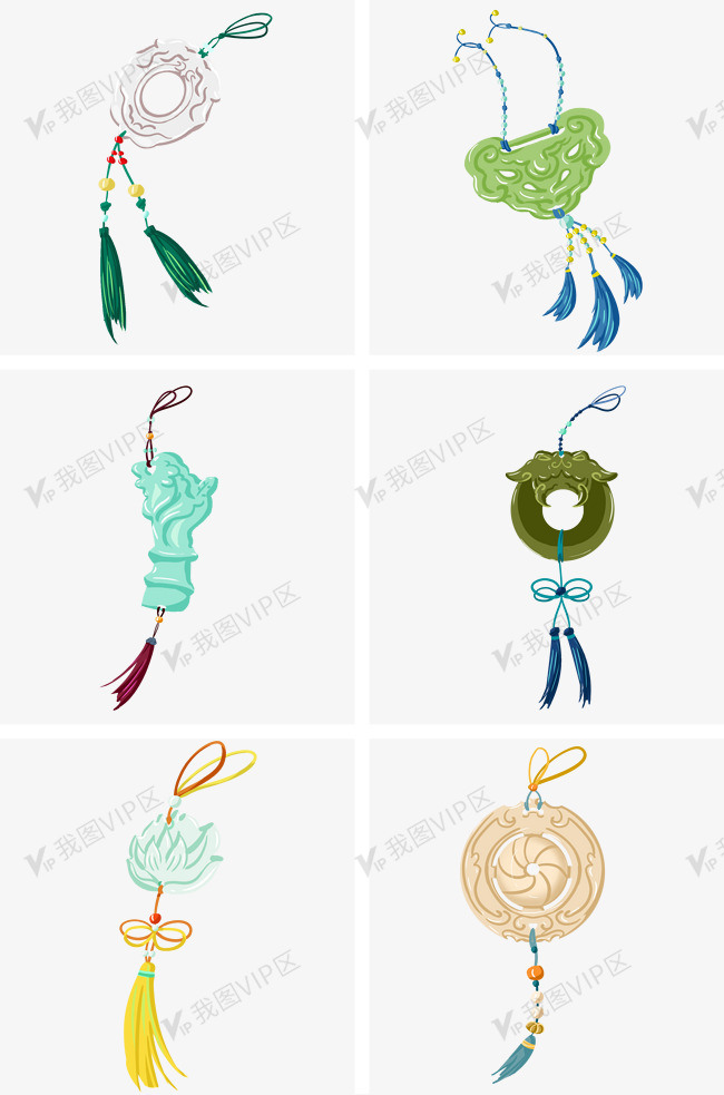 中国式精美配饰吊坠手绘插画