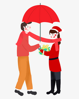 圣诞节卡通手绘过圣诞节的情侣
