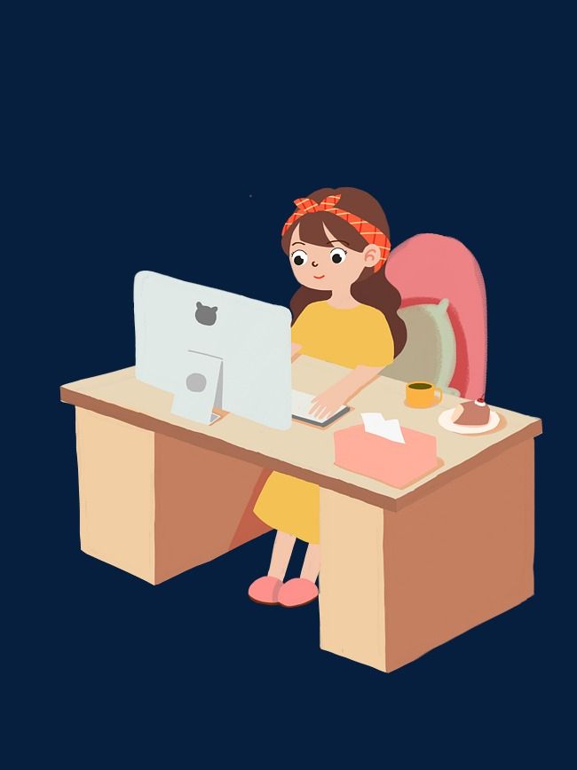 办公室工作的女生手绘插画png格式