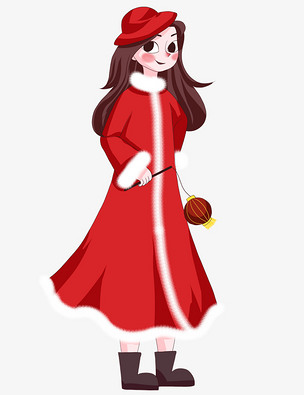 过大年手绘水彩卡通快乐红衣女孩