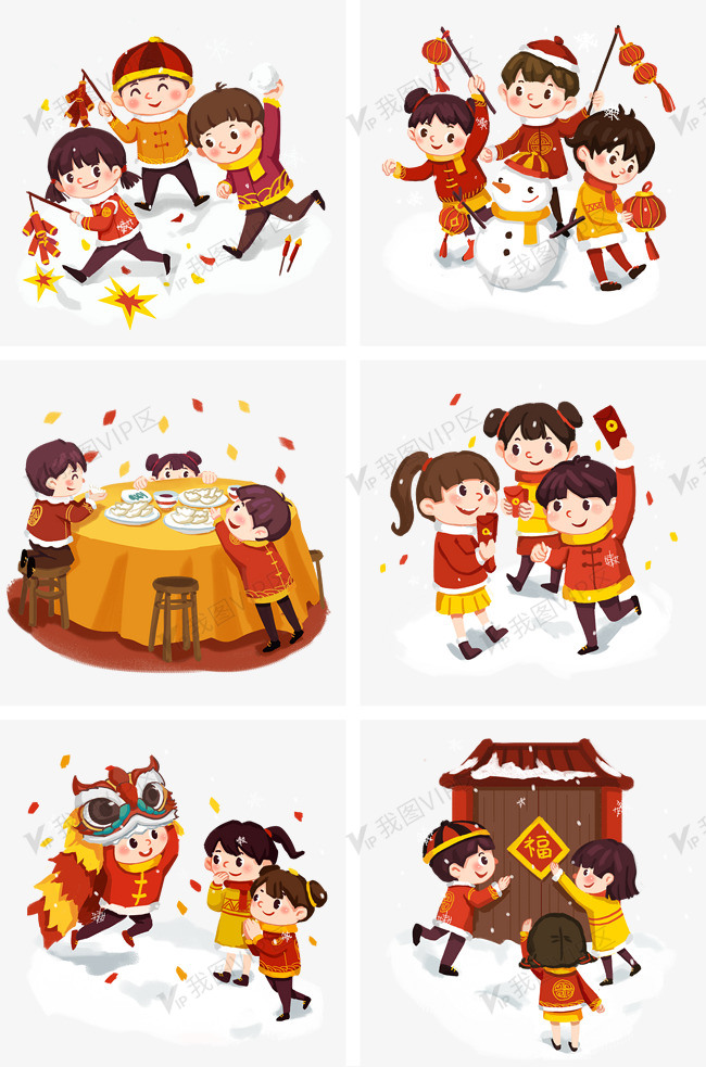 年夜饭堆雪人迎新春图片素材(psb格式)免费下载_动漫人物大全-我图网