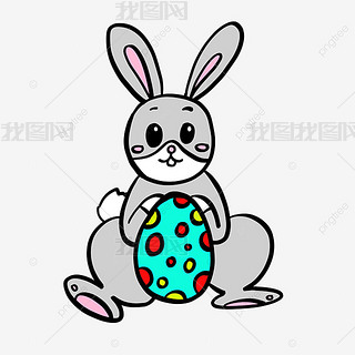 手绘兔子复活节彩蛋剪贴画
