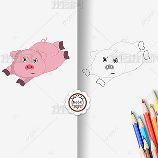 pig clipart black and white 猪儿童画黑白卡通线稿