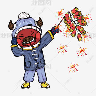 新年国潮线性放鞭炮的牛