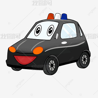 越来越黑表情免抠元素|侧方向黑白带表情警车剪贴画