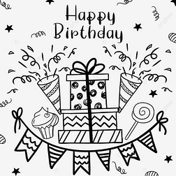 庆祝生日线条画彩旗