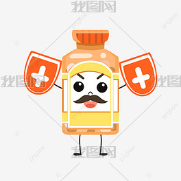 卡通可爱黄色人物病毒新型冠状病毒药罐