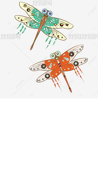 蜻蜓风筝涂色的免抠元素|五彩缤纷的蜻蜓风筝