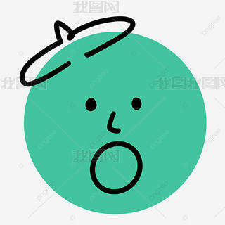 张嘴惊讶蓝色可爱蜡笔画表情线条