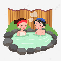日本卡通可爱露天温泉旅行男女混浴