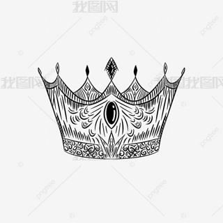 王冠素描黑白线条